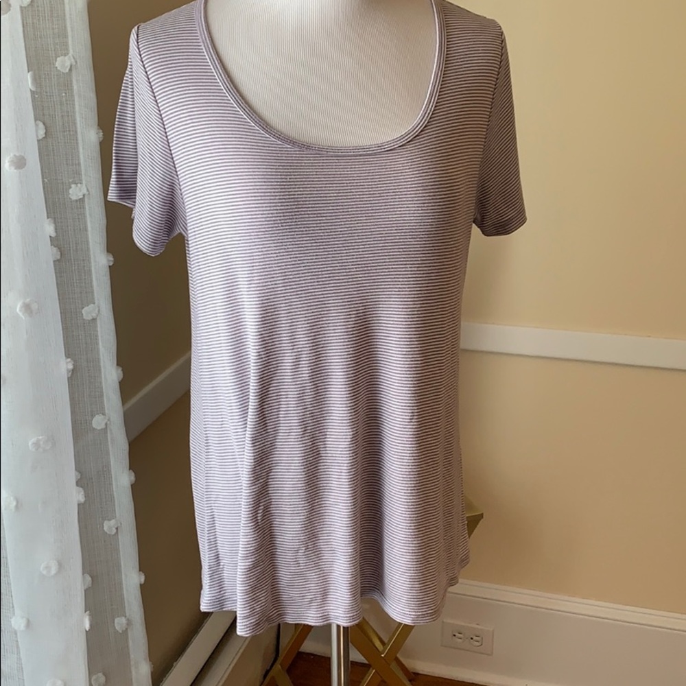LuLaRoe Perfect Tee Gray Stripes Size Medium EUC